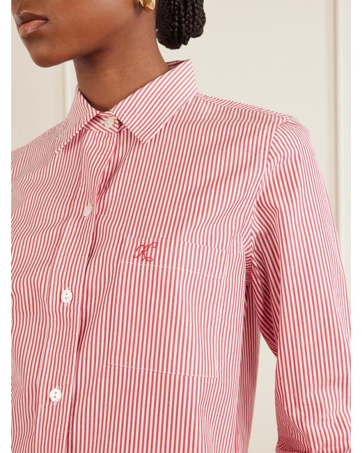 Suzie Kondi Pink Vella Logo-Embroidered Striped Cotton-Poplin Shirt