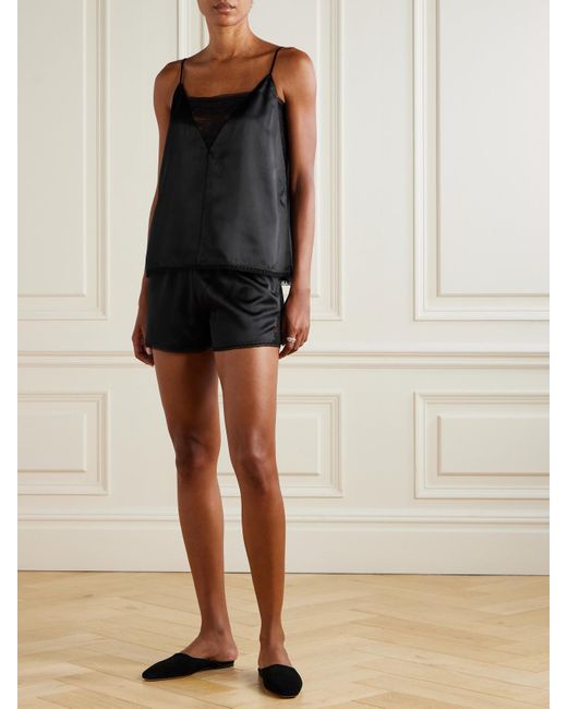 Eres Black Pensée Lace-Trimmed Silk-Satin Camisole