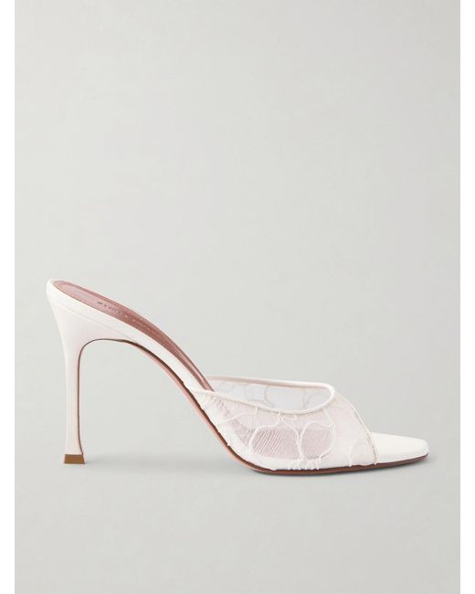 AMINA MUADDI Natural Alexa 95 Satin And Corded-Lace Sandals