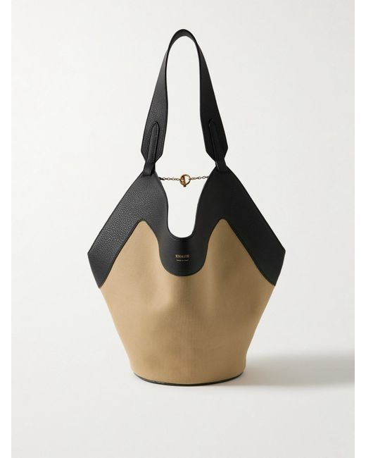 Khaite Black Lotus Kleine Tote Aus Canvas Mit Besätzen Aus Strukturiertem Leder