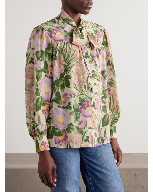Chloé Pink Bluse Aus Seiden-Voile Mit Blumenprint Und Schluppe