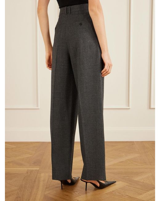 Saint Laurent Gray Wool Wide-Leg Pleated Pants