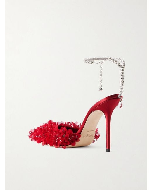 Jimmy Choo Saeda 100 Crystal-Embellished Embroidered Mesh Pumps
