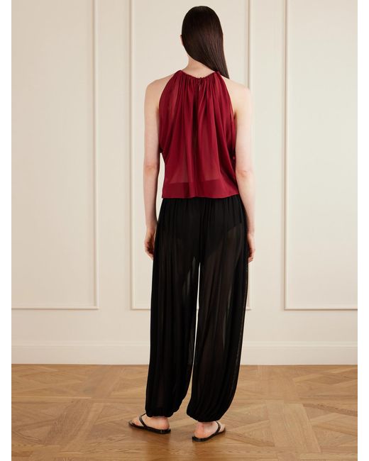Aflalo Red Reysa Ruched Silk-Crepe Top