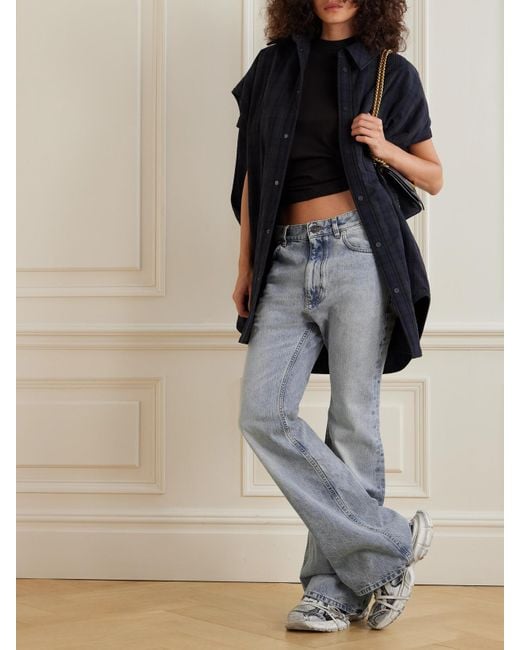 Balenciaga Gray Distressed Low-Rise Flared Jeans