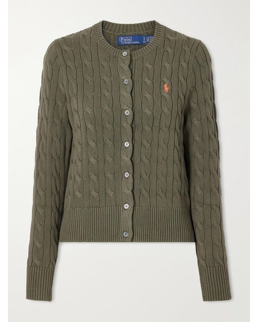 Polo Ralph Lauren Green Cable-Knit Cotton Cardigan