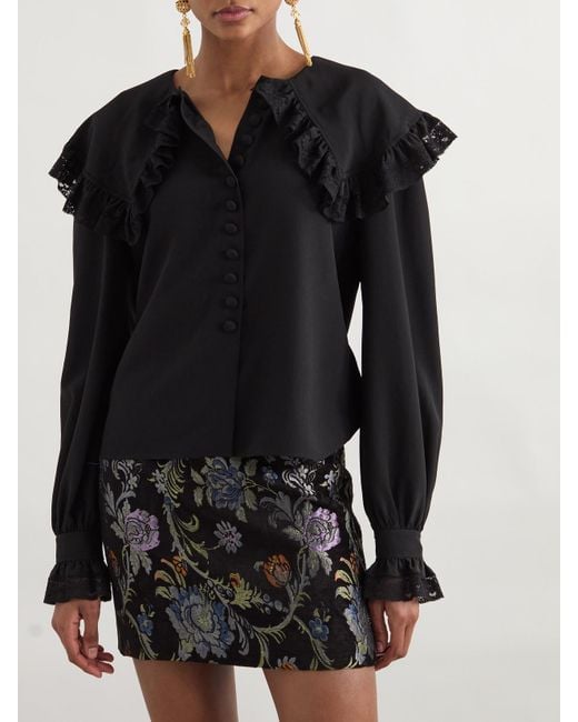 Chloé Black Lace-Trimmed Organic Silk Blouse
