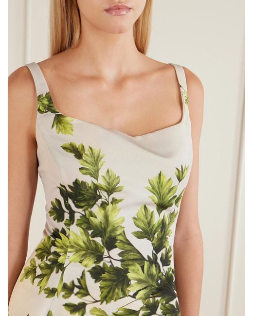 Oscar de la Renta White Printed Faille Midi Dress
