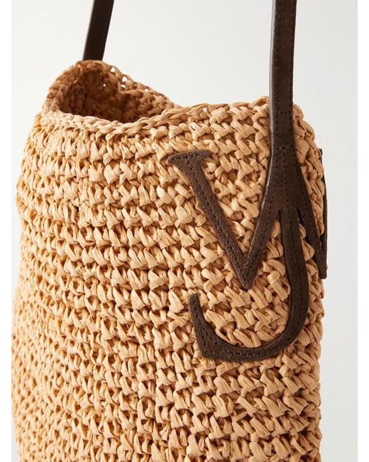 J.W. Anderson Natural Bulb Leather-Trimmed Raffia Shoulder Bag