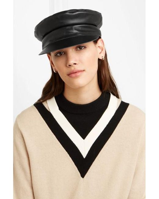Color Leather Biker Cap in Black 