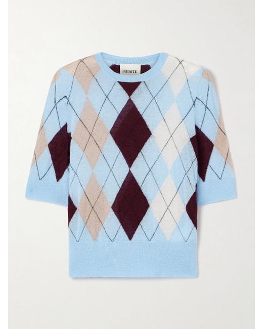 Khaite Blue Anders Pullover Aus Einer Kaschmir-Mohairmischung Mit Argyle-Muster