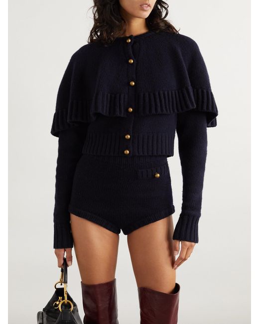 Chloé Blue Cape-Effect Wool And Cashmere-Blend Cardigan
