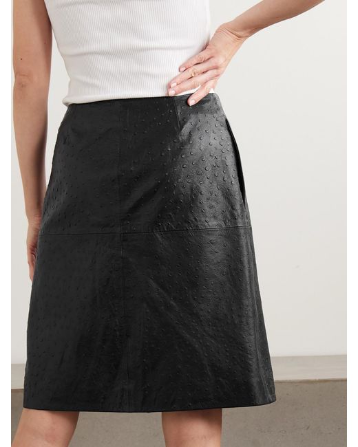 Loulou de Saison Black Gora Asymmetric Ostrich-Effect Leather Wrap Skirt