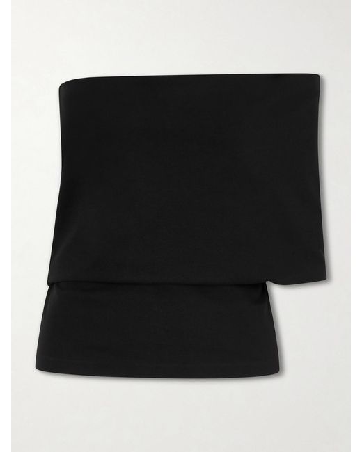 OSSOU Black Lynx One-Shoulder Stretch-Jersey Top