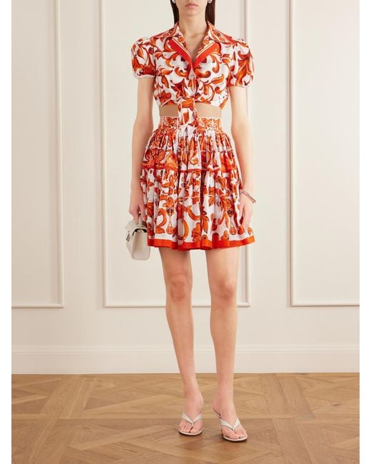 Dolce & Gabbana Red Printed Cotton-Poplin Mini Skirt