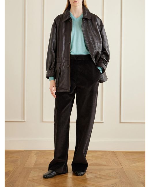 Studio Nicholson Black Grange Cotton-Corduroy Wide-Leg Pants