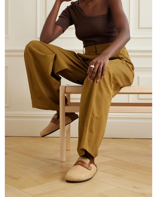 J.W. Anderson Natural Leather-Trimmed Raffia Mules