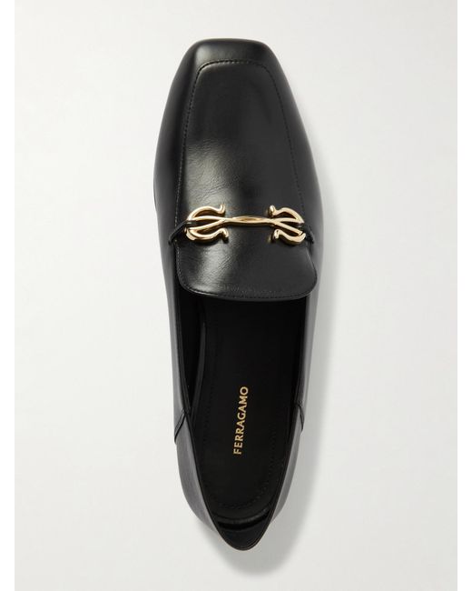 Ferragamo Black Louis Collapsible-Heel Embellished Leather Loafers