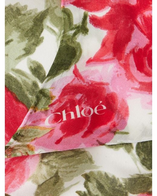 Chloé White Floral-Print Silk-Georgette Scarf