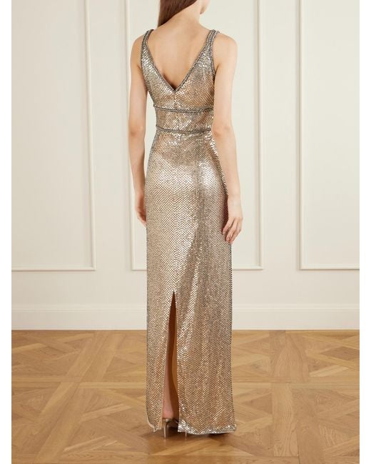 Jenny Packham Natural Odina Crystal-Embellished Sequin Tulle Gown