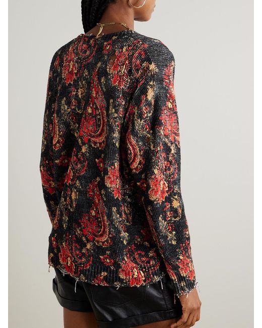 R13 Red Boyfriend Distressed Printed Cotton Cardigan