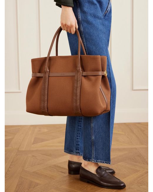 Loro Piana Brown Ghiera Large Leather-Trimmed Canvas Tote