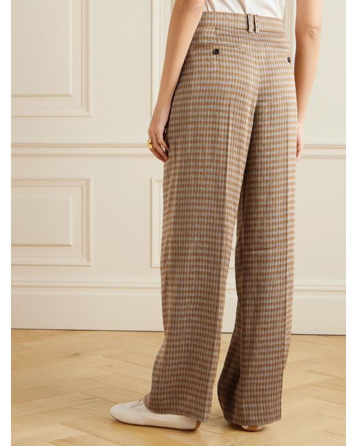 The Row Natural Sherry Pleated Checked Linen-Blend Wide-Leg Pants