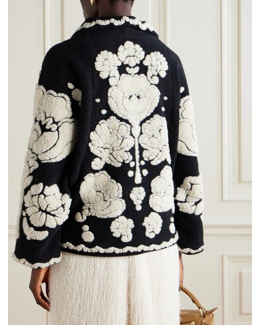 Farm Rio Black Doppelreihige Jacke Aus Fleece Mit Jacquard-Muster