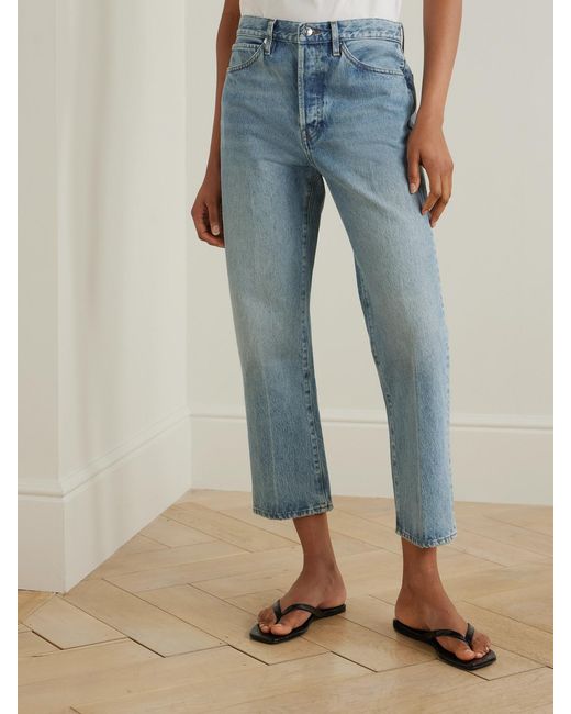 FRAME Blue The Vertical Crop High-Rise Straight-Leg Jeans