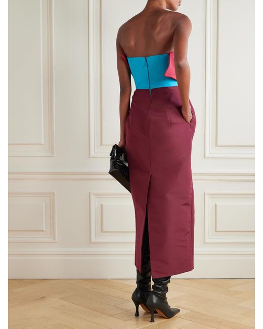 Christopher John Rogers Red Strapless Color-Block Silk-Taffeta Gown