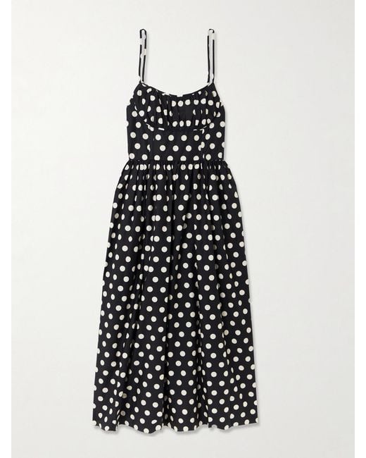 Cara Cara White Alba Polka-Dot Gathered Smocked Cotton-Poplin Midi Dress