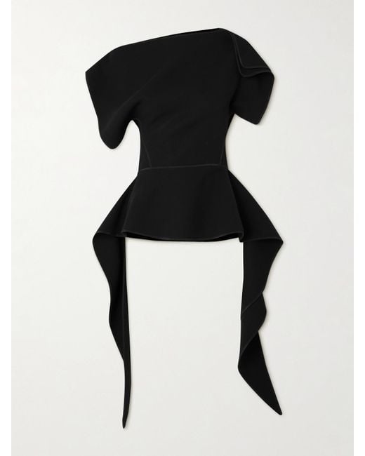 Maticevski Black Resolute Asymmetric Ruffled Crepe Peplum Top