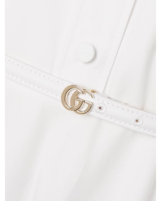Gucci White Midikleid Aus Baumwollpopeline Mit Gürtel Und Prägung