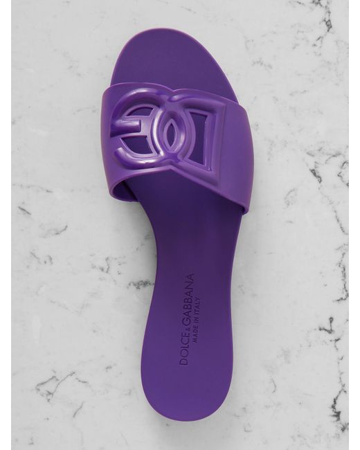 Dolce & Gabbana Purple Maiolica Cutout Rubber Slides
