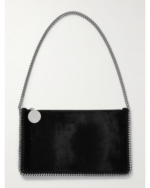 Stella McCartney Black Falabella Pochette Schultertasche Aus Gebürstetem Samt