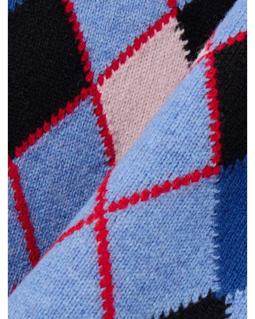 Marni Blue Embroidered Argyle Wool Polo Shirt