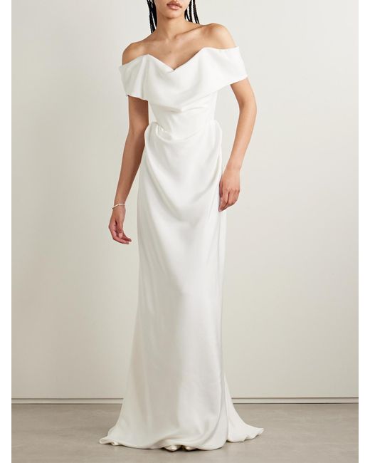 Vivienne Westwood White Nova Cocotte Schulterfreie Robe Aus Seiden-Crêpe Mit Raffungen