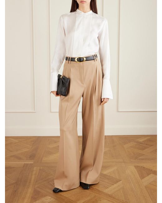 Another Tomorrow Natural Pleated Wool-Blend Wide-Leg Pants