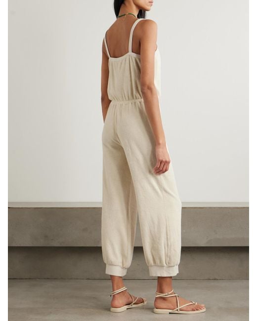 Suzie Kondi Natural Giorgi Cropped Cotton-Blend Terry Jumpsuit