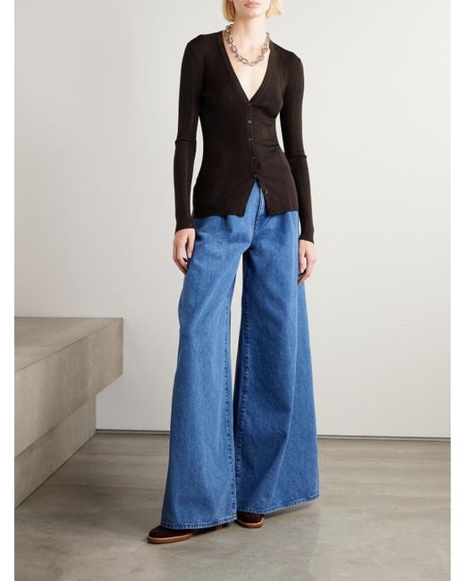 Gabriela Hearst Black Lillian Pointelle-Knit Wool Cardigan