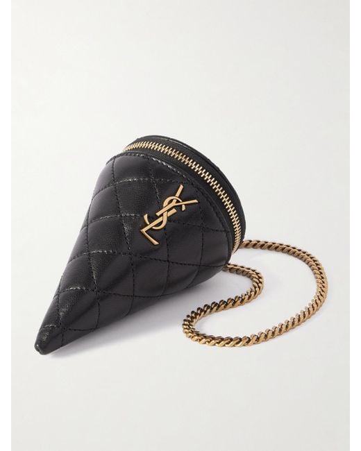 Saint Laurent Black Beutel Aus Gestepptem Leder Mit Verzierung