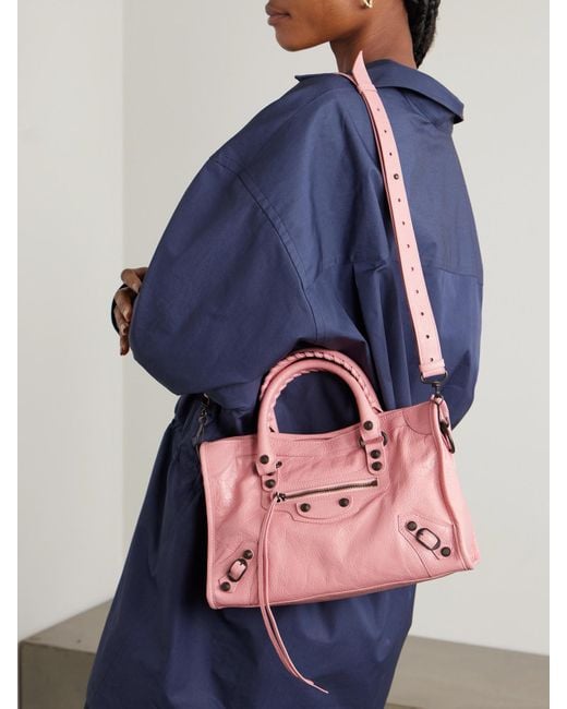 Balenciaga Pink Le City Kleine Tote Aus Strukturiertem Leder Mit Verzierungen