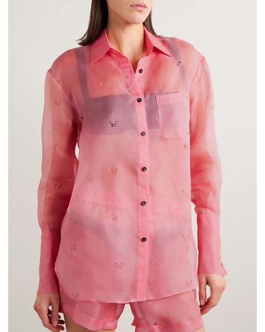Kiki de Montparnasse Pink Laser-Cut Silk-Organza Shirt