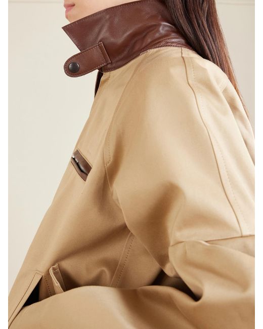 Sacai Natural Pleated Leather-Trimmed Cotton-Twill Jacket
