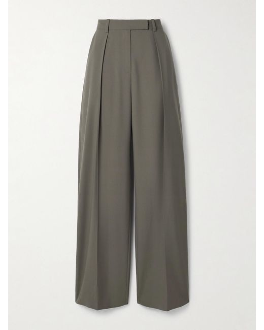 Salon 1884 Gray Net Sustain Odile Pleated Wool Wide-Leg Pants