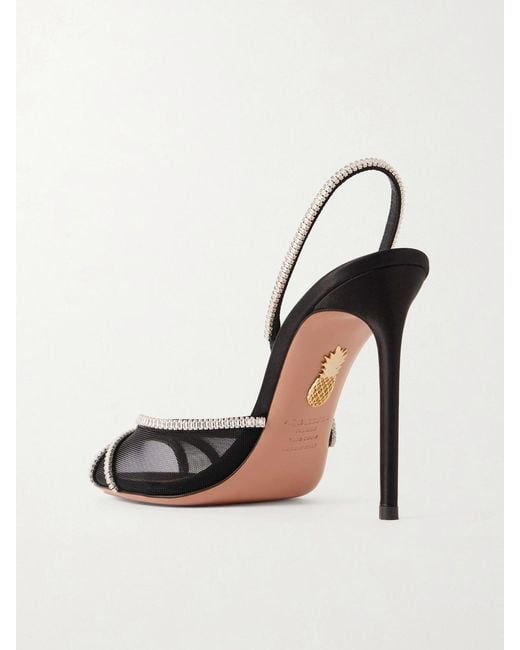 Aquazzura Metallic 105 Crystal-Embellished Mesh Slingback Sandals