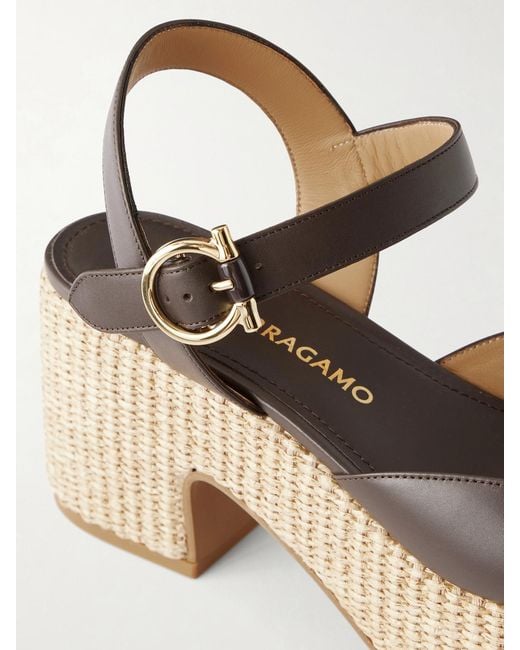 Ferragamo Natural Nerea 90 Leather Platform Sandals