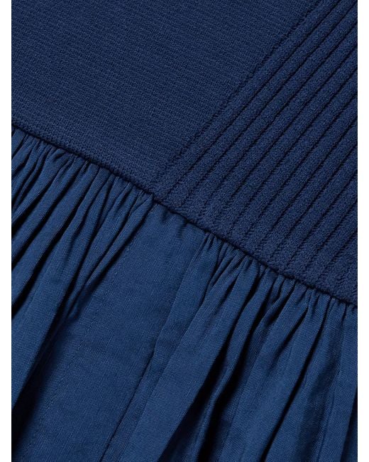 La Ligne Blue Stretch-Knit And Gathered Linen-Blend Midi Dress