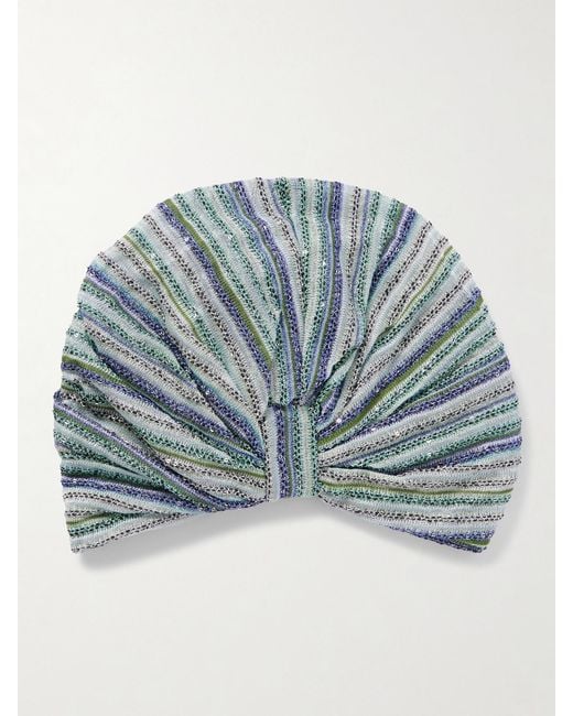 Missoni Blue Sequin-Embellished Metallic Crochet-Knit Turban