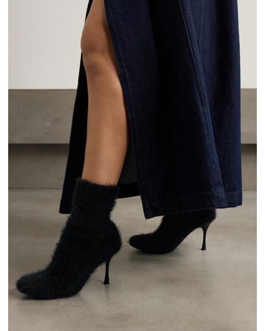Gianvito Rossi Blue Aspen 95 Brushed Ribbed-Knit Ankle Boots
